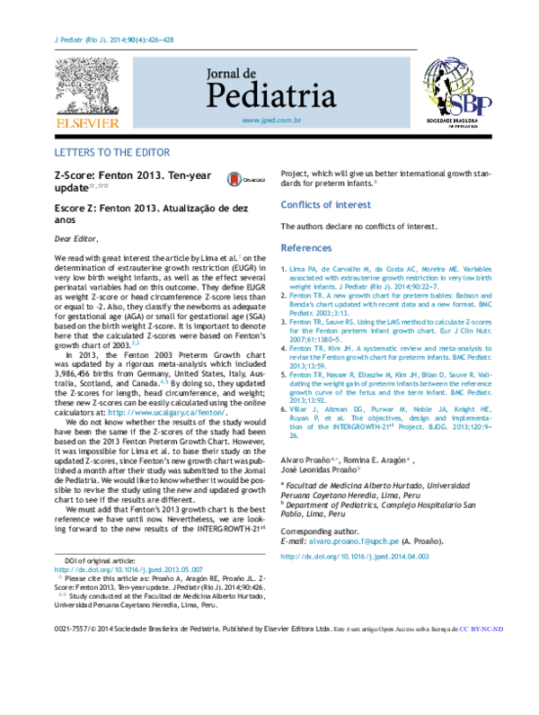 (PDF) ZScore Fenton 2013. Tenyear update romina aragon Academia.edu