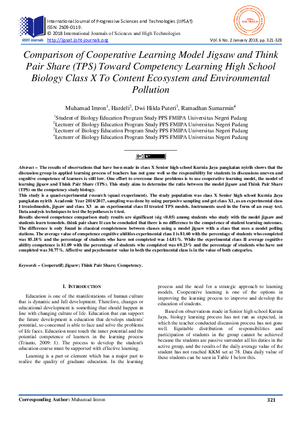 (PDF) Comparison of Cooperative Learning Model Jigsaw and Think Pair ...