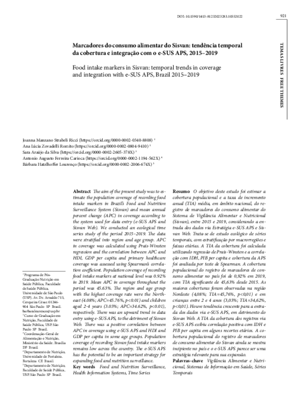 (PDF) Marcadores do consumo alimentar do Sisvan: tendência temporal da ...