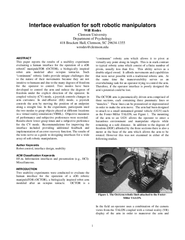 (PDF) Interface evaluation for soft robotic manipulators