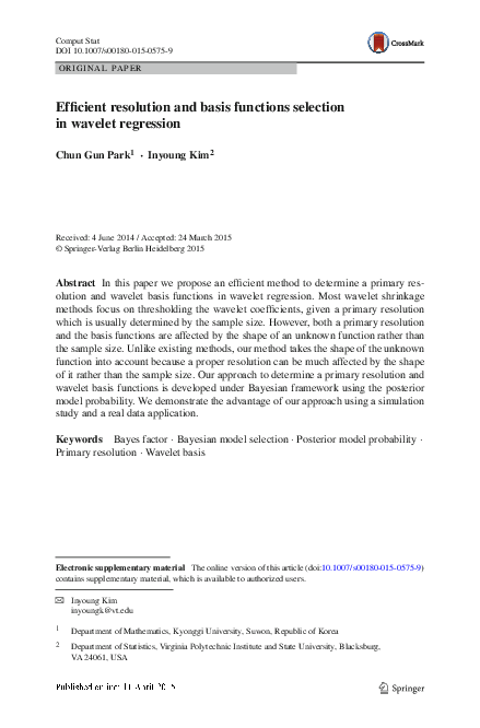 (PDF) Efficient resolution and basis functions selection in wavelet ...