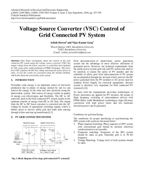 (PDF) Voltage Source Converter (VSC) Control of Grid Connected PV System