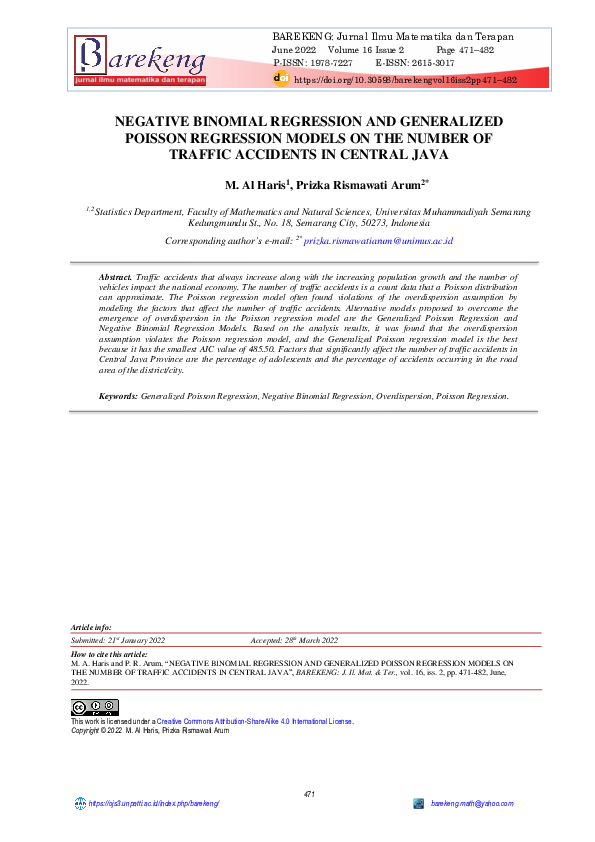 (PDF) NEGATIVE BINOMIAL REGRESSION AND GENERALIZED POISSON REGRESSION ...