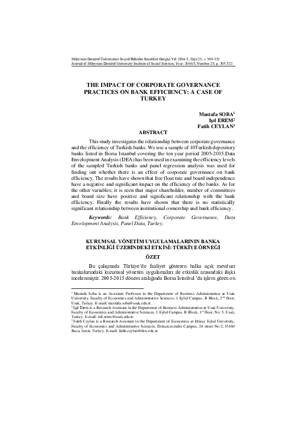 (PDF) The Impact of Corporate Governance Practices on Bank Efficiency ...