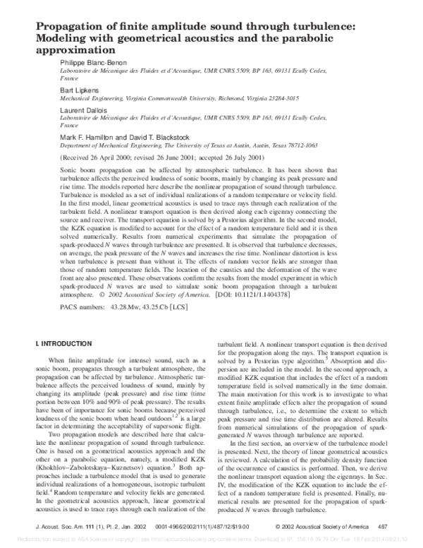 (PDF) Propagation of finite amplitude sound through turbulence ...