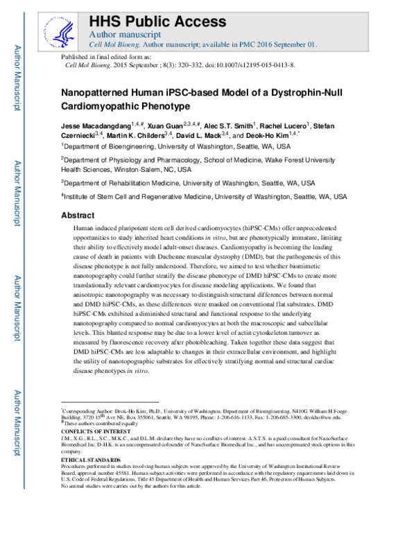 (PDF) Nanopatterned Human iPSC-Based Model of a Dystrophin-Null ...
