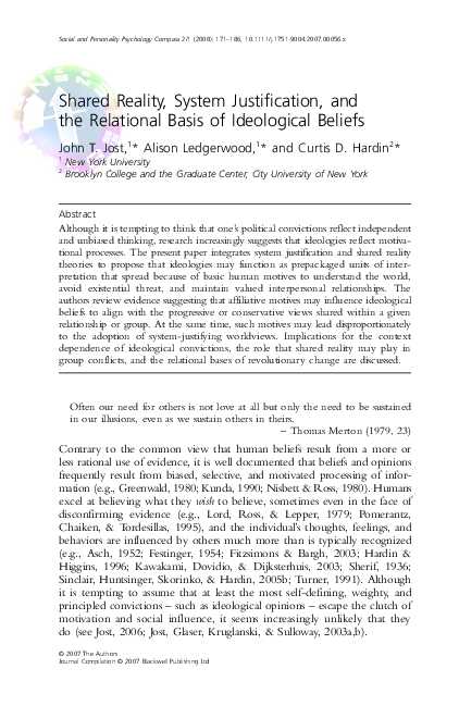 (PDF) Shared Reality, System Justification, and the Relational Basis of ...