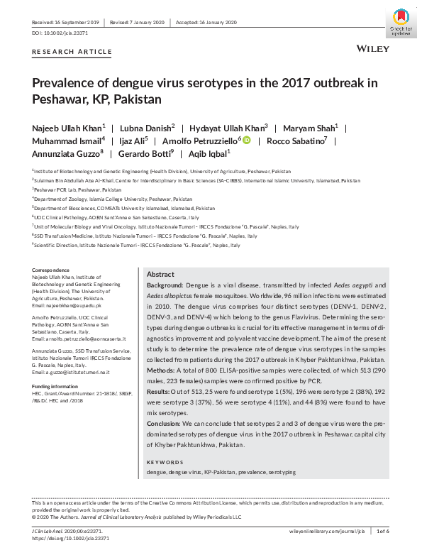 (PDF) Prevalence of dengue virus serotypes in the 2017 outbreak in ...