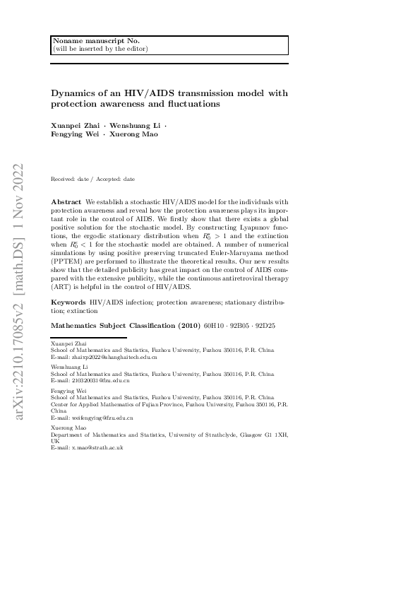 (PDF) Dynamics of an HIV/AIDS transmission model with protection ...