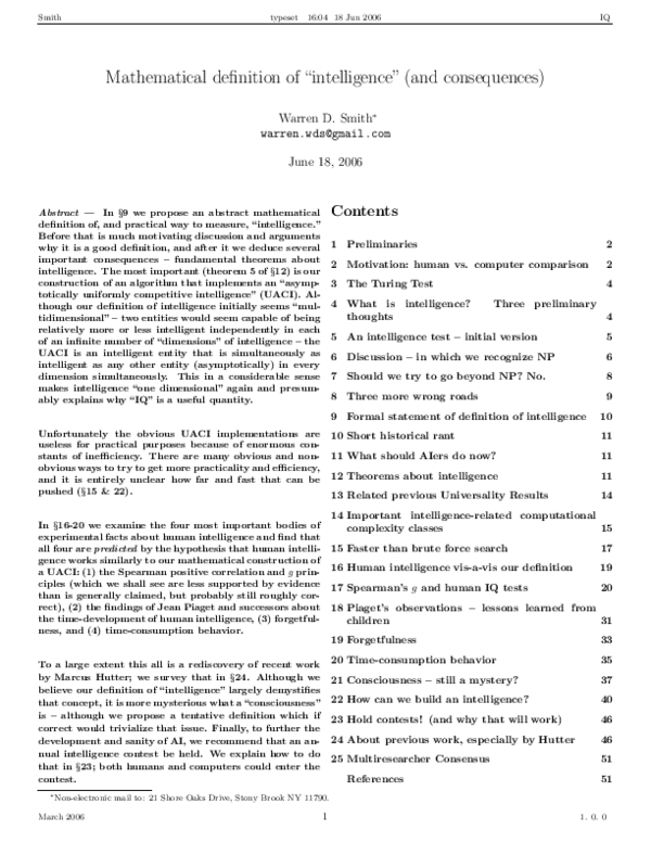  pdf mathematical definition of intelligence and consequences 