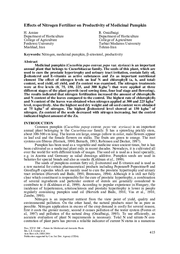 (PDF) Effects of Nitrogen Fertilizer on Productivity of Medicinal Pumpkin