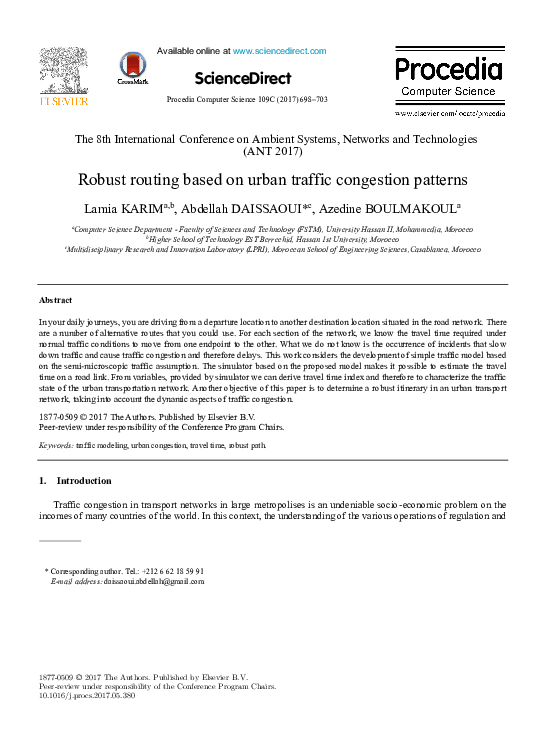(PDF) Robust routing based on urban traffic congestion patterns