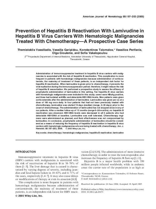 (PDF) Prevention of hepatitis B reactivation with lamivudine in ...