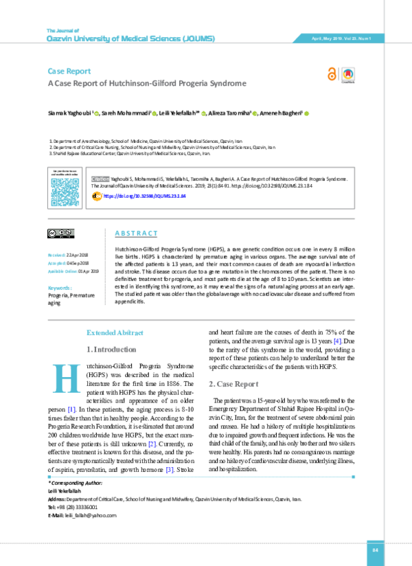 (PDF) Hutchinson-Gilford Progeria Syndrome Case Study