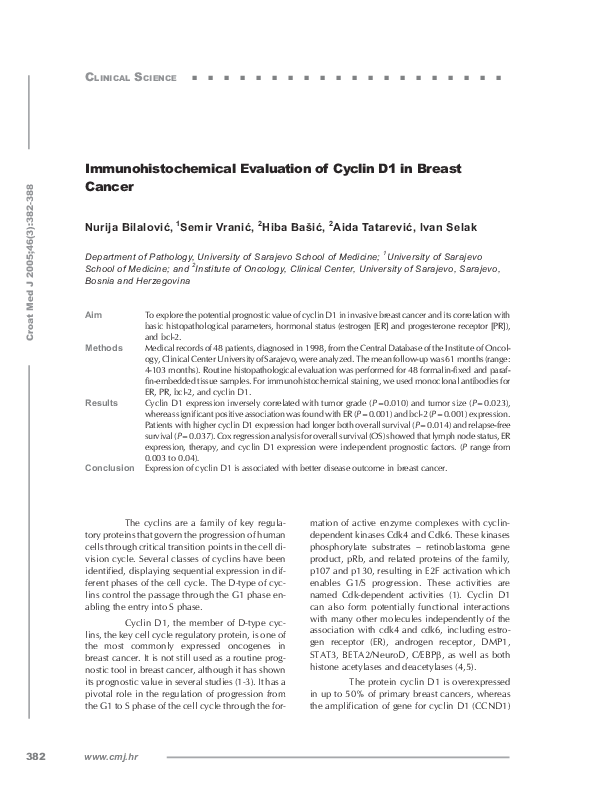 (PDF) Immunohistochemical evaluation of cyclin D1 in breast cancer