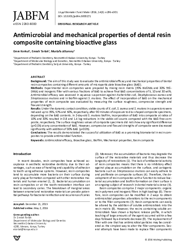 (PDF) Antimicrobial and Mechanical Properties of Dental Resin Composite