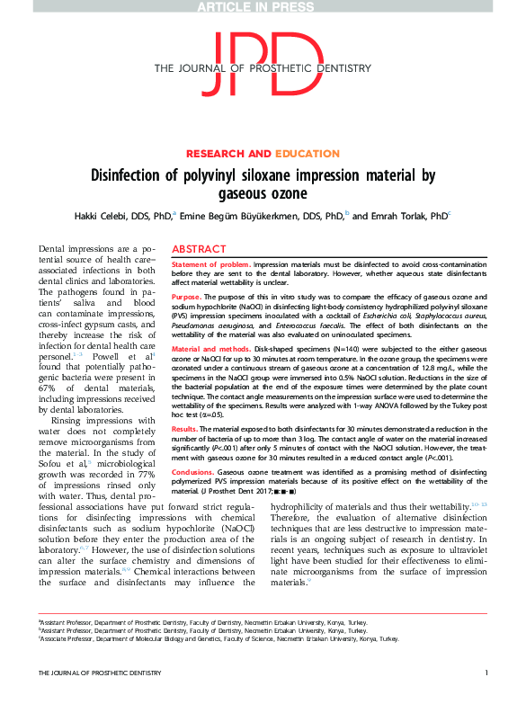 (PDF) Disinfection of polyvinyl siloxane impression material by gaseous ...