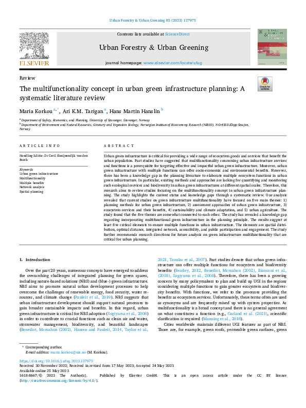 (PDF) The multifunctionality concept in urban green infrastructure ...