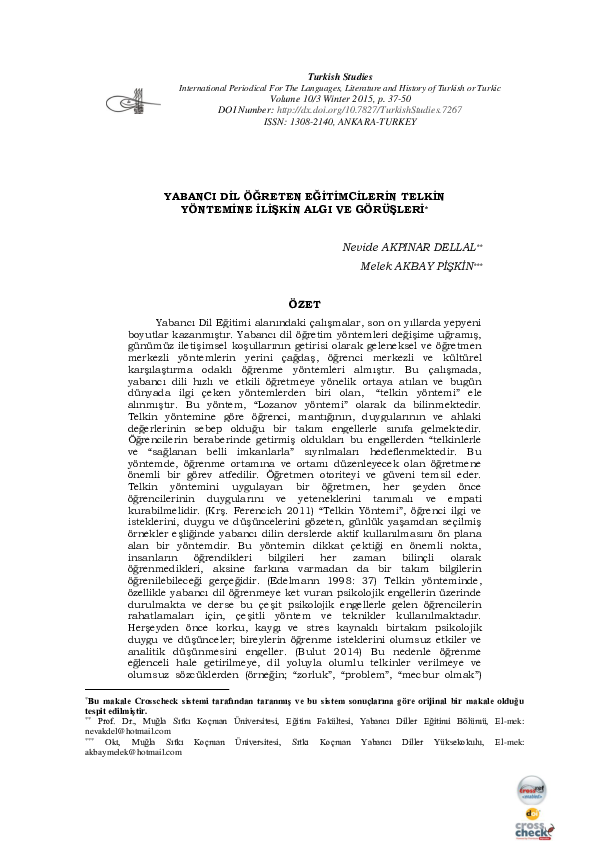 (PDF) Yabancı Dil Öğreten Eğitimcilerin Telkin Yöntemine İlişkin Algı ...
