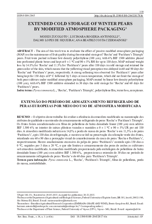 (PDF) Extended Cold Storage of Winter Pears by Modified Atmosphere ...