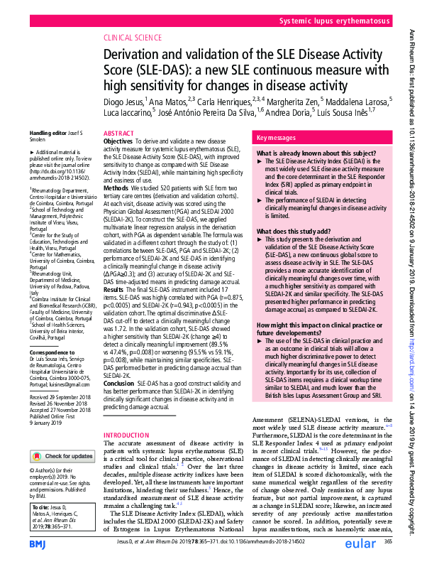 (PDF) Derivation and validation of the SLE Disease Activity Score (SLE ...