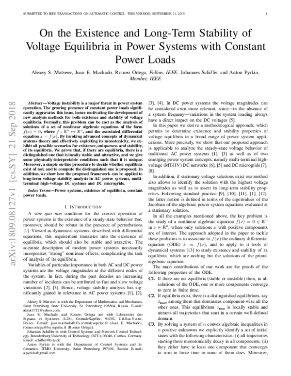 (PDF) On the Existence and Long-Term Stability of Voltage Equilibria in ...