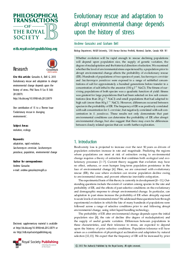 (PDF) Evolutionary rescue and adaptation to abrupt environmental change ...