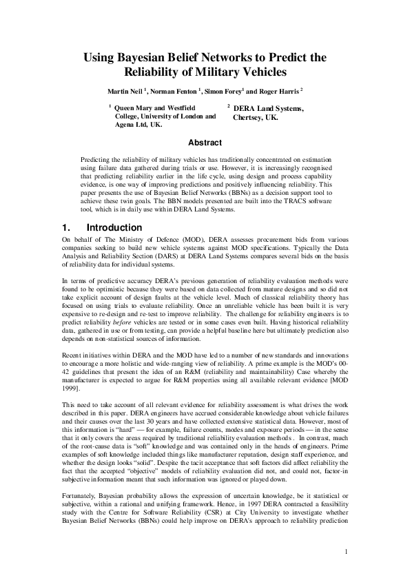 (PDF) Using Bayesian belief networks to predict the reliability of ...