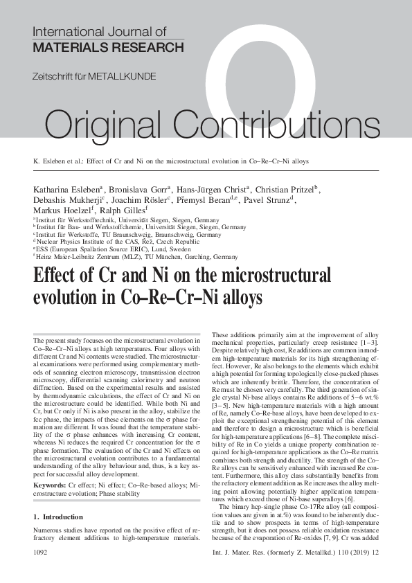 (PDF) Effect of Cr and Ni on the microstructural evolution in Co–Re–Cr ...