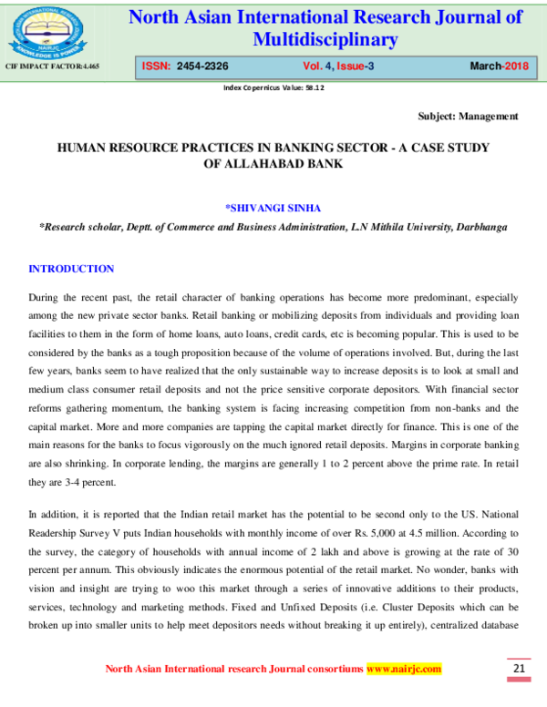 (PDF) Human Resource Practices in Banking Sector-A Case Study of ...