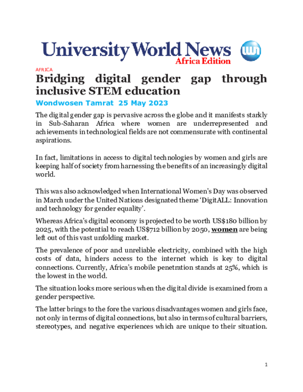 (PDF) Bridging digital gender gap through inclusive STEM education