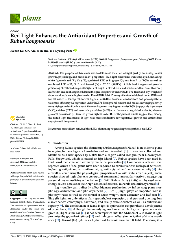 (PDF) Red Light Enhances the Antioxidant Properties and Growth of Rubus ...