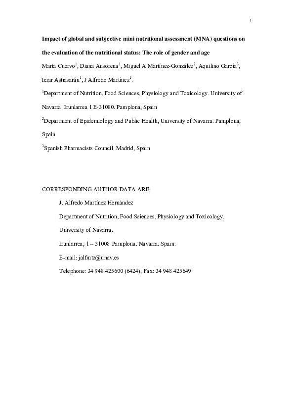 (PDF) Impact of global and subjective mini nutritional assessment (MNA ...