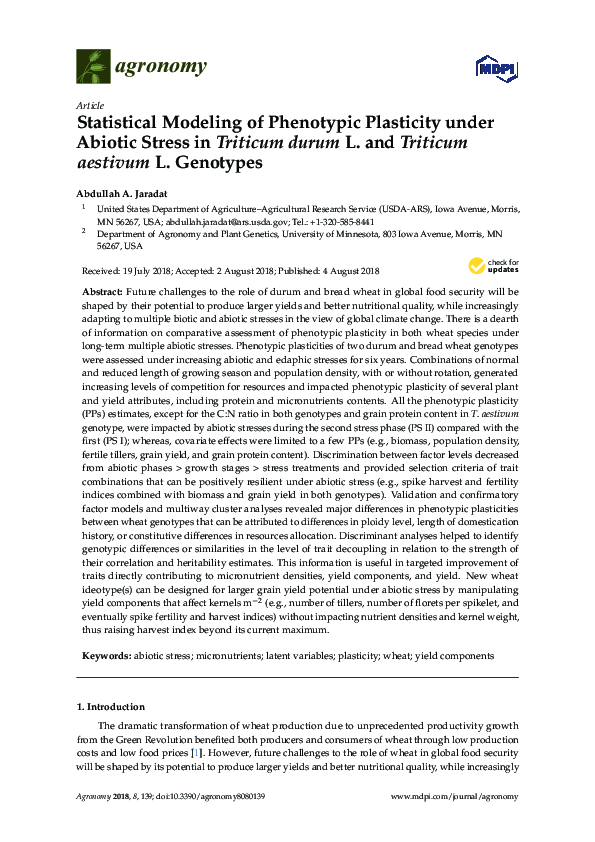 (PDF) Statistical Modeling of Phenotypic Plasticity under Abiotic ...