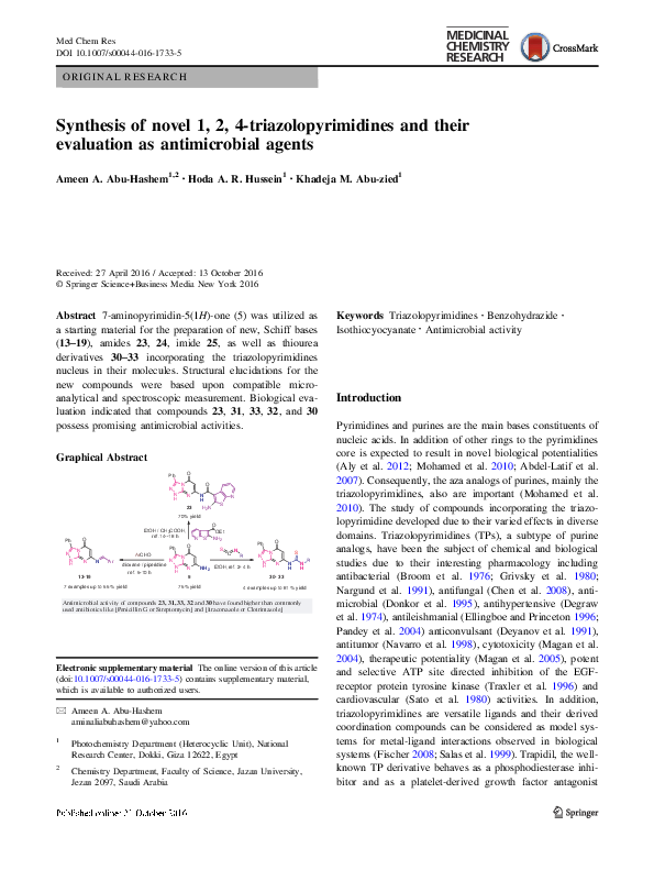 (PDF) Synthesis of novel 1, 2, 4-triazolopyrimidines and their ...