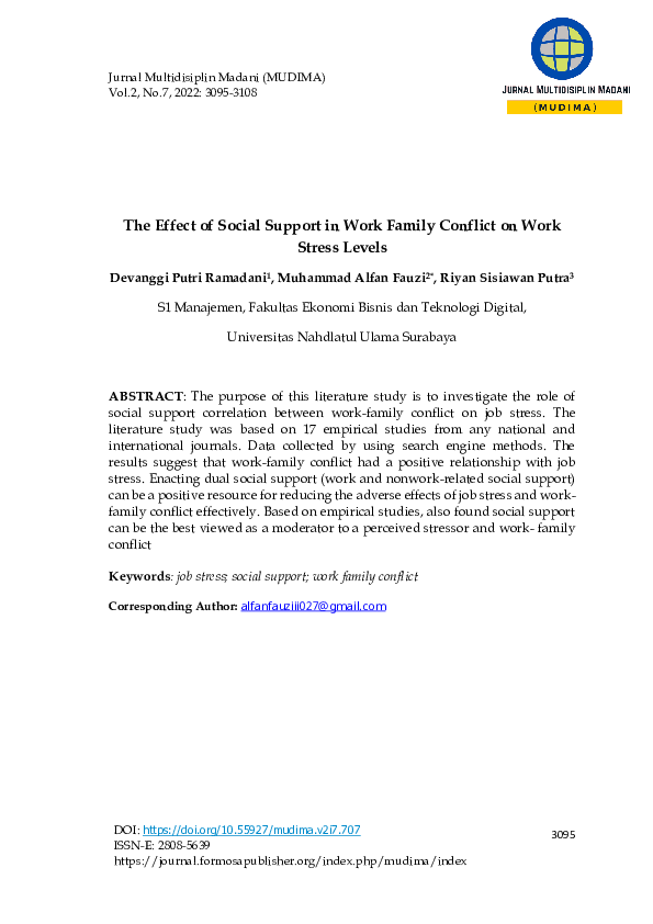 (PDF) Pengaruh Social Support Dalam Work Family Conflict Terhadap ...