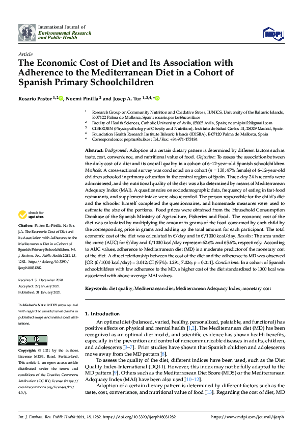 (PDF) The Economic Cost of Diet and Its Association with Adherence to ...