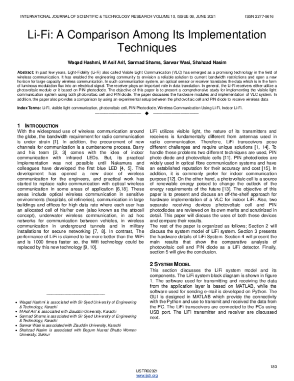 (PDF) Li-Fi: A Comparison Among Its Implementation Techniques