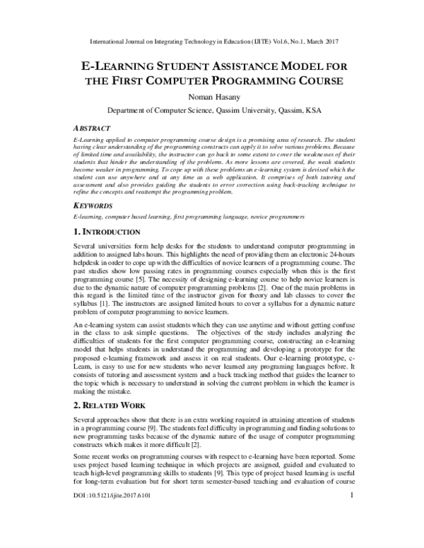 (PDF) E-Learning Student Assistance Model for the First Computer ...