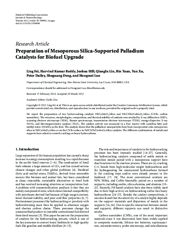 (PDF) Preparation of mesoporous silica-supported palladium catalysts ...