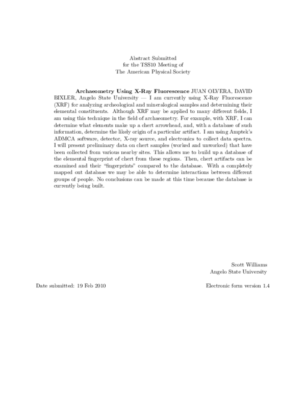 (PDF) Archaeometry Using X-Ray Fluorescence