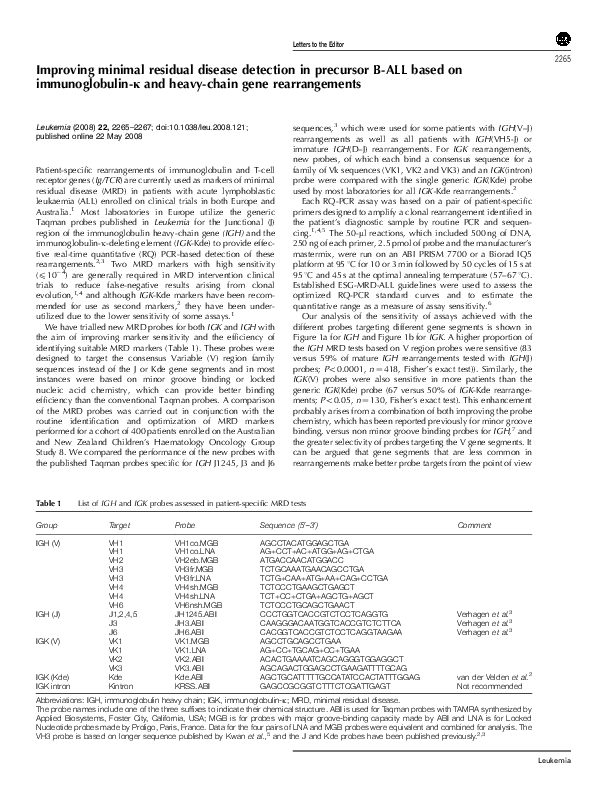 (PDF) Improving minimal residual disease detection in precursor B-ALL ...