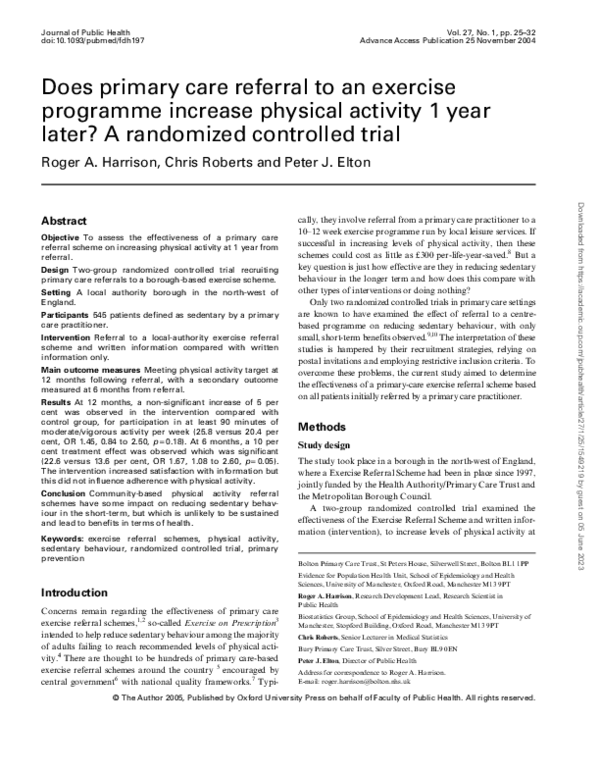 (PDF) Does primary care referral to an exercise programme increase ...