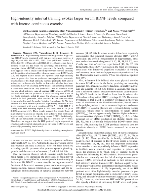 (PDF) High-intensity interval training evokes larger serum BDNF levels ...