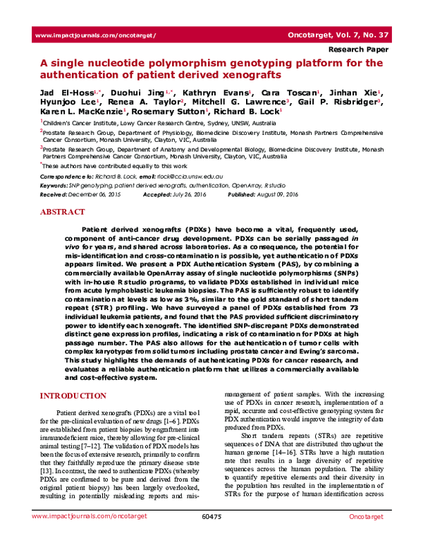 (PDF) A single nucleotide polymorphism genotyping platform for the ...