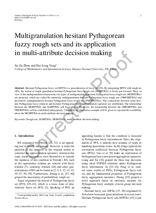 (PDF) Multigranulation hesitant Pythagorean fuzzy rough sets and its ...