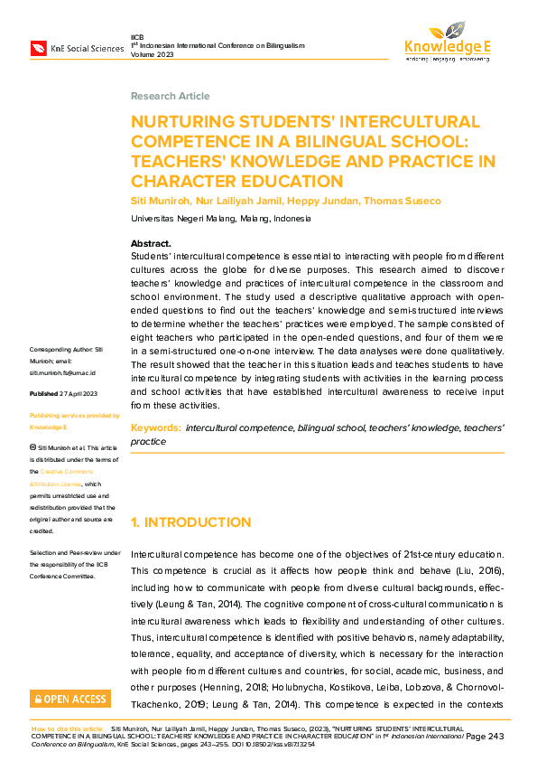 (PDF) Nurturing Students' Intercultural Competence in a Bilingual ...