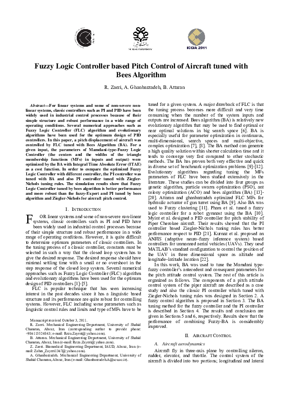 (PDF) Fuzzy Logic Controller based pitch control of aircraft tuned with ...