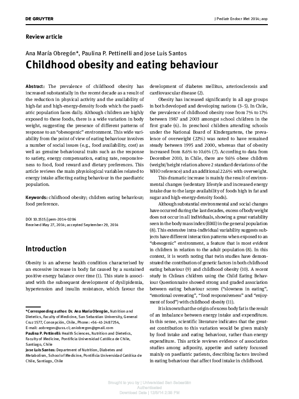 (PDF) Childhood obesity and eating behaviour