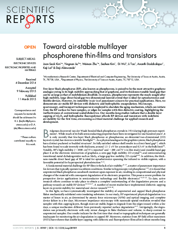 (PDF) Toward air-stable multilayer phosphorene thin-films and transistors